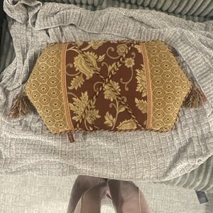 SERENDIPITY Gold Red Tapestry Throw  Pillow Reversible TASSELS Maximalist Luxe